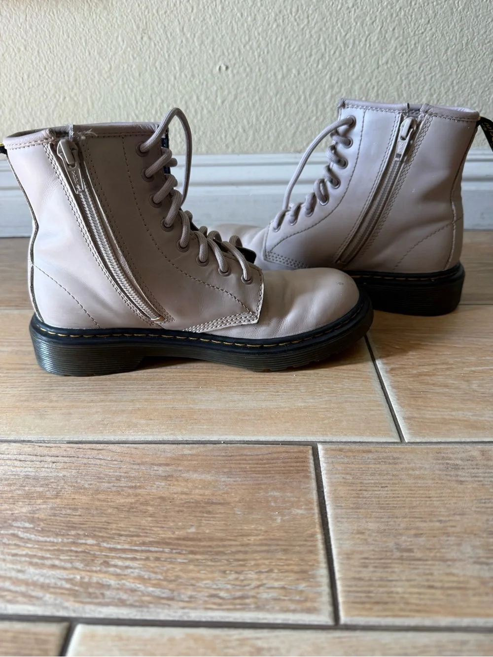 Dr. Martens Kids Lace-Up Combat Boots in Light Pink